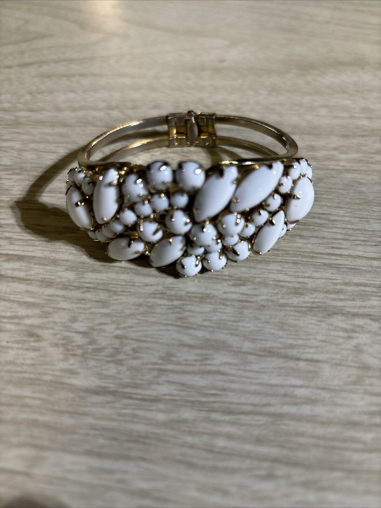 Delizza and Elster (aka: Juliana) White Milk Glass Clamper Bracelet