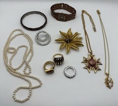 Vintage Jewelry Lot Nolan Miller Watch Espo Opal Pendant 14K GP Crystal Brooch