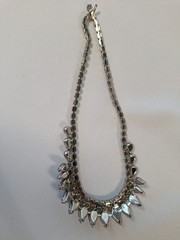 Vintage Clouded Blue Glass & Rhinestone Tear Drop Choker Necklace 15″