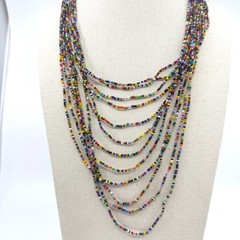 Boho Multi Strand Seed Bead Necklace & Bracelet Set Colorful Layering Festival