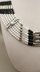 Vintage Black White Beaded Collar Choker Necklace Multi Strand Art Deco 80s 90s