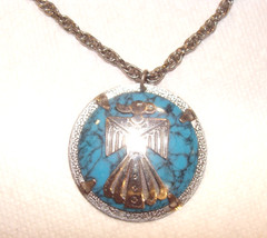 Bell Trading Nickel Silver Simulated Turquoise Thunderbird Pendant 30″ Necklace