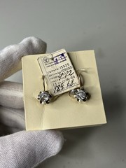 USSR 583 Gold Earrings Garnet Flower Design NOS Soviet Russian Jewelry Tag 4.22g