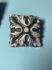 Vintage Ceramic Tile Clip On Earrings Black White Floral Tulip Art Pottery Pair