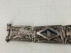Vintage WWII Sweetheart Bracelet Niello Filigree Middle Eastern Silver 5 Panel