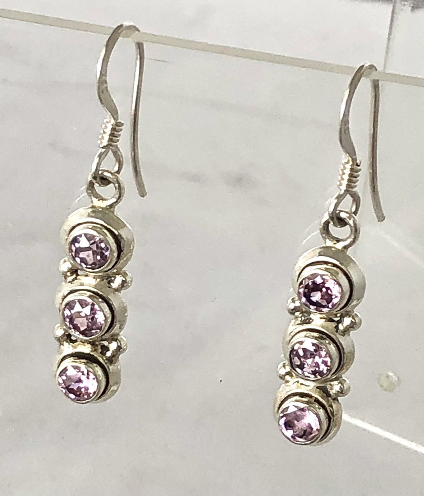 Vintage Pink Topaz Sterling Silver Dangle Earrings