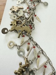 Vintage Silver Tone Cha Cha Statement Necklace, Tribal Charm Necklace Animals