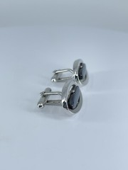Vintage Swank hematite cufflinks long oval open silver tone design 3/4″