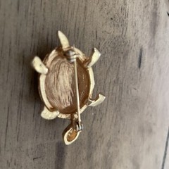 4.5”CM GOLD TONE BLACK ENAMEL & CRYSTALS TURTLE BROOCH