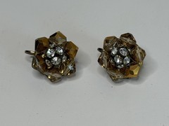 Beautiful Vintage Amber and White rhinestones Clip On Earrings