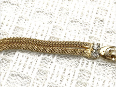 BRAIDED Goldtone Mesh & Clear Rhinestone 15″ Necklace & 1-1/4 x 1″ Clip Earrings