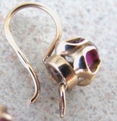 Russian 14k 583 Rose Gold & Gemstone European Earrings – USSR Era