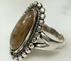 Vtg Navajo Sterling Silver 925 Jasper Marquise 24mm Long Split Band Ring Size 4