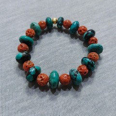 Natural Turquoise Coral Beads Bracelet Handmade Gemstone Stretch Jewelry