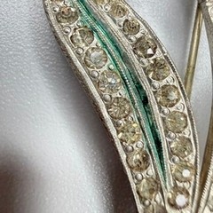 VTG Art Deco Pot Metal Floral Brooch c. 1930s Large Silver Tone Rhinestones