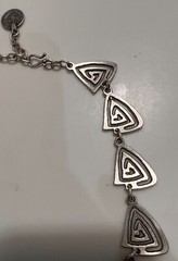 Vtg Pewter Silver Plated Triangle Swirl Necklace Turkey Hand Crafted 18” to 21″
