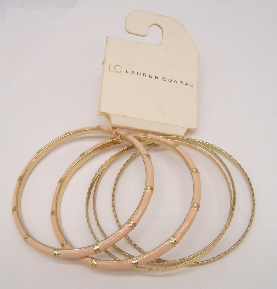 VTG LAUREN CONRAD 5 BANGLE BRACELETS 2 ENAMEL 3 GOLD TONE ORIGINAL TAG