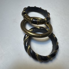 3 VTG BLACK BONED HORN w/BRASS /GOLD INLAIDED BANGLE BRACELETS