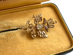 Antique Imperial Faberge 14k 56 Solid Gold Diamonds KF Pin Brooch