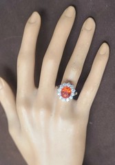 Vintage 18K White Gold Engagement Ring 4.31ct.Natural Orange Garnet Spessartite