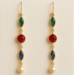 Vintage 1970s Austrian Crystal Multicolor Gold Plated Drop Dangle Earrings 2.75”