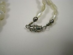 Long Vintage Mother of Pearl Shell Bead Necklace Single Strand Alternating 30 in