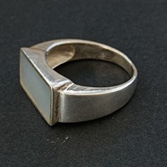 Sterling Silver Signet Ring Mother Of Pearl Modernist Minimalist Clean Design