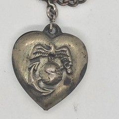 Vintage WWII USMC Marine Corps Sterling Silver Puffy Heart NecklaceEGASweetheart