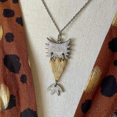 Vintage Owl Necklace Articulated Silver & Gold Tone Miniature Bird Boho Jewelry