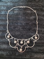 TAXCO MEXICO STERLING SILVER 925 BIB REPOUSSE SPHERE BALL NECKLACE 15G VTG 14″
