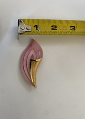 J.J. Jonette Jewelry Signed Enamel Flower Brooch Vintage Pink Gold Tone 2.5 in.