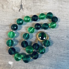 Vintage Green Lucite Statement Necklace Mid Century Boho Chic Bohemian 18”