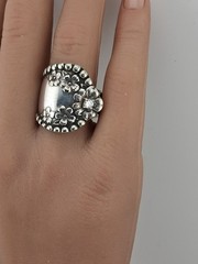Nice Wide Vintage Rogers Silver Plate Forget Me Not Spoon Ring With CZ Sz 8.25