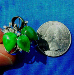 EARTH MINED Jadeite JADE Antique DIAMOND Ring Art Deco SOLID 14K GOLD Statement
