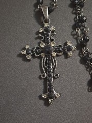 VTG VCLM Nordstrom Victorian Style Cross Necklace Rhinestone Crystal Goth Boho