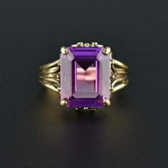 Art Deco 5.30Ct Lab-Created Purple Diamond Vintage Style Ring 14K Yellow Gold FN
