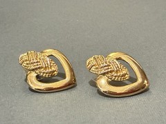 Vintage Gold Tone Heart Earrings Textured Knot Top Open Heart Love Retro Studs