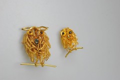 Owl Brooch LOT scatter bird birds pin rhinestone gold tone wire XL13