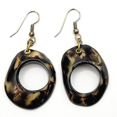 Acrylic Faux Dark Shell Irregular Circle Dangle Hoop Hook Style Pierced Earrings