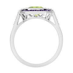 3Ct Art Deco Style Lab-Created Peridot & Amethyst Wedding 14K White Gold FN Ring