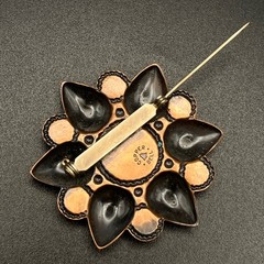 Vintage Bell Trading Post Copper Brooch Flower With Blue Lucite Floral Sunburst