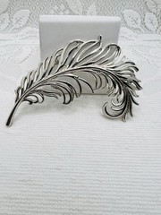 Vintage Feather Brooch Silver Tone HUGE Statement Modernist Couture