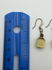 BEIGE GLASS SQUARE BEADED DANGLE DROP EARRINGS WOMENS FRENCH WIRE HOOK BOHO