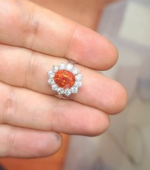 Vintage 18K White Gold Engagement Ring 4.31ct.Natural Orange Garnet Spessartite