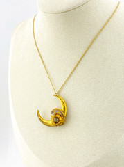 Antique Victorian Crescent Moon Brooch Pendant Glass Gold Filled Necklace