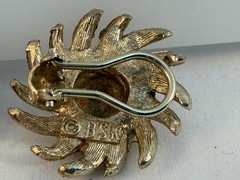 Vintage Textured Sunflower Daisy Clip Earrings Gold Tone Stamped BSK Omega Backs