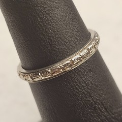 Antique BELAIS 18K White Gold Engraved Wedding Band Ring Art Deco Size 5.5