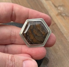 Biggs Descutes Picture Jasper Sterling Artisan Brooch Hexagon Pin