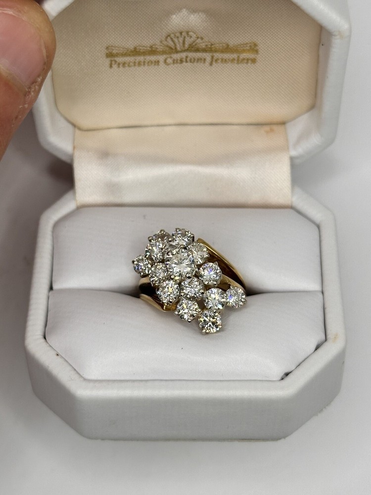 Stunning 1970 Vintage Estate 18k Gold 3.50ct Diamond Cluster Cocktail Ring