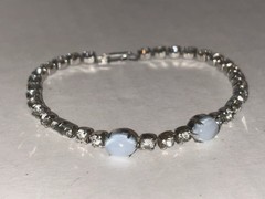 VTG L G Lind Gal Rhinestone & Blue Moonstone 3 pc matching Jewelry Set Demi Paru